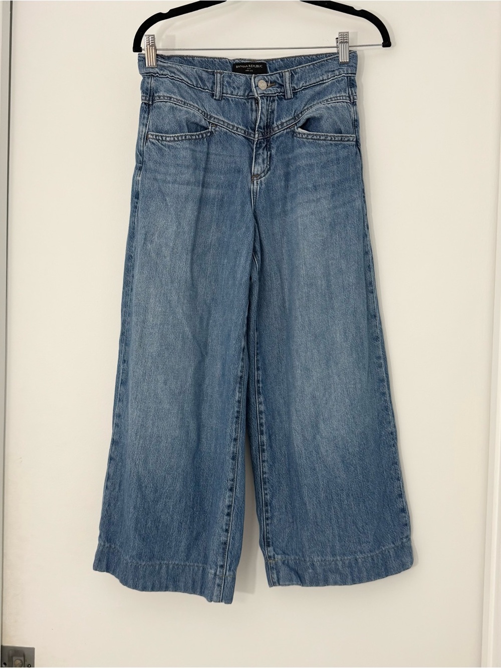 Banana Republic Wide-Leg Cotton & Lyocell Denim Trousers Sz 25 0 Light Vacation